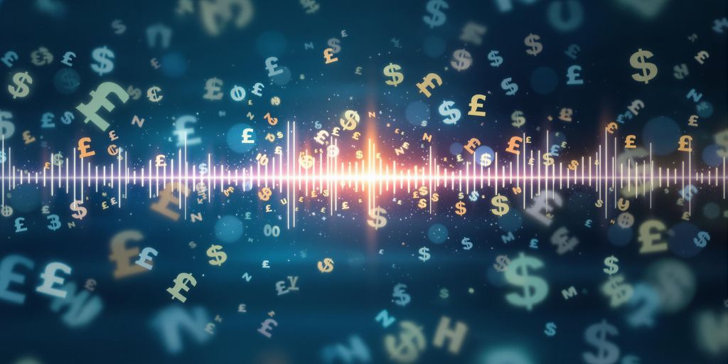 Abstract brainwaves with currency symbols for financial success.