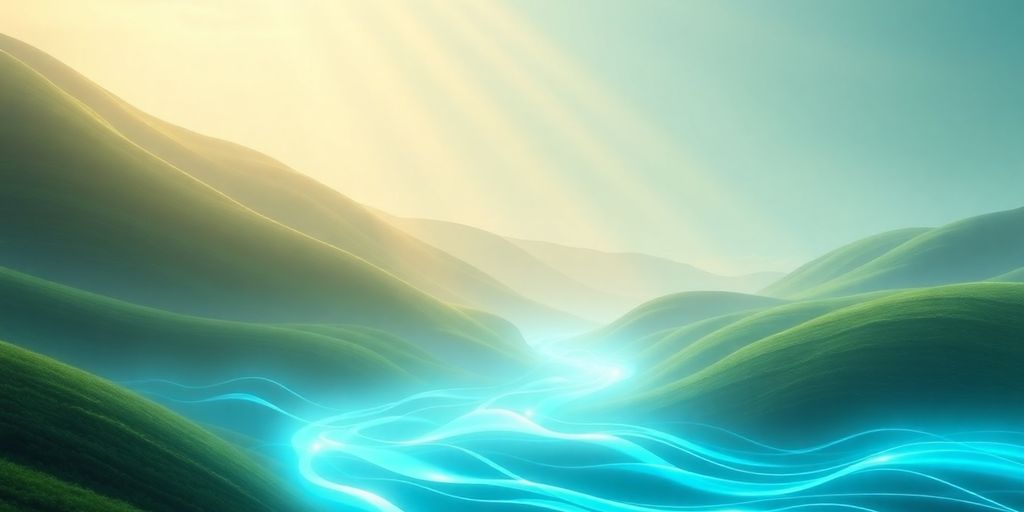 Calm landscape with blue wave patterns and soft light.